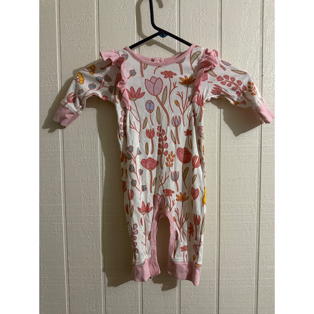 Monica + Andy Baby Girl Pink Floral Ruffle Long Sleeve Romper 6-9 Months